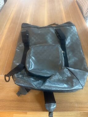 Gucci Black Monogram Drawstring Backpack